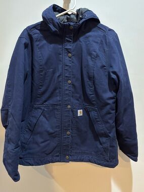 Carhartt Deep Blue Hooded Work Coat size Medium. Like new.